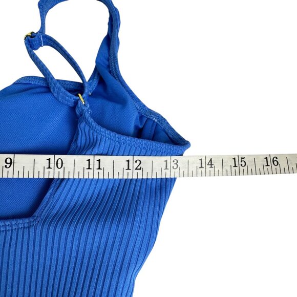 Bleu Rob Beattie Blue Ribbed Walk The Line Square Neck One-Piece Swimsuit Sz 6 - Picture 8 of 12